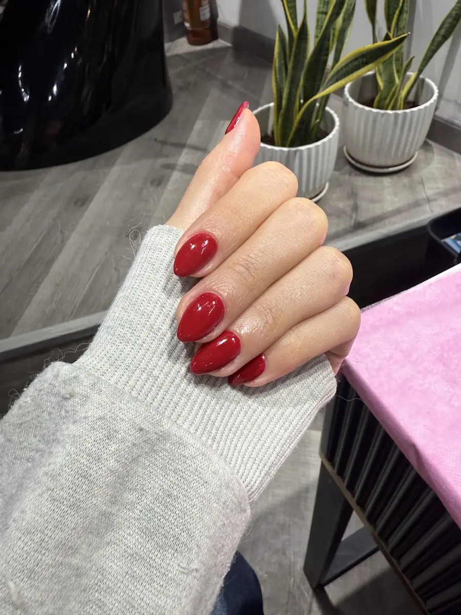 Glossy ruby red nails